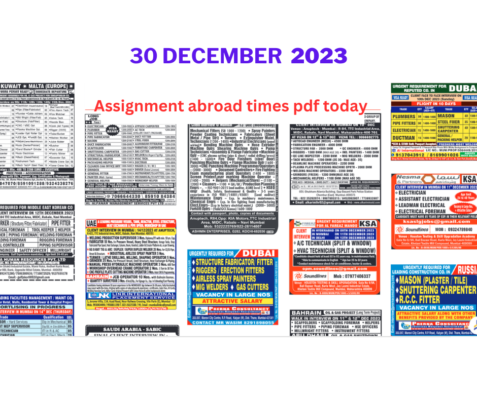 Assignment Abroad Times Today newspaper PDF download, 30 Dec 2023