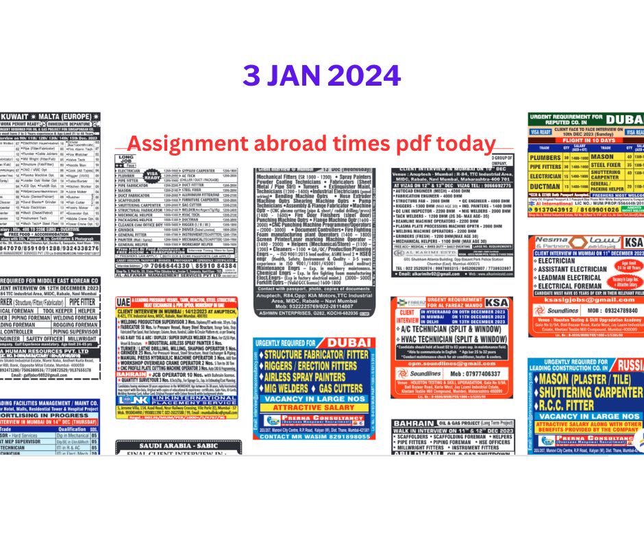 Assignment Abroad Times Today newspaper PDF download, 3 Jan 2024
