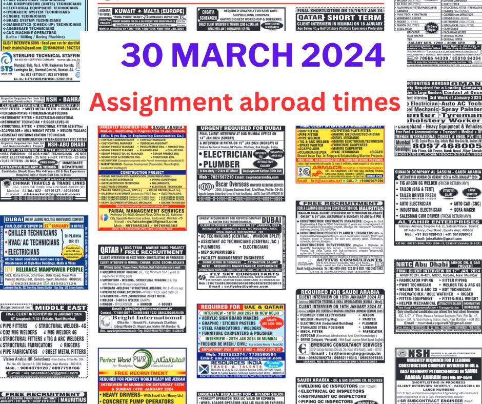 Assignment Abroad Times Today newspaper PDF download, 30 March 2024